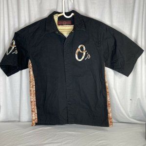 Baltimore Orioles MLB Jersey Shirt Double Sided Black Orange Camo Snap Front Med
